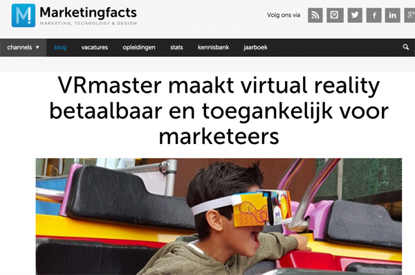 Artikel over VRmaster op Marketingfacts November 2015